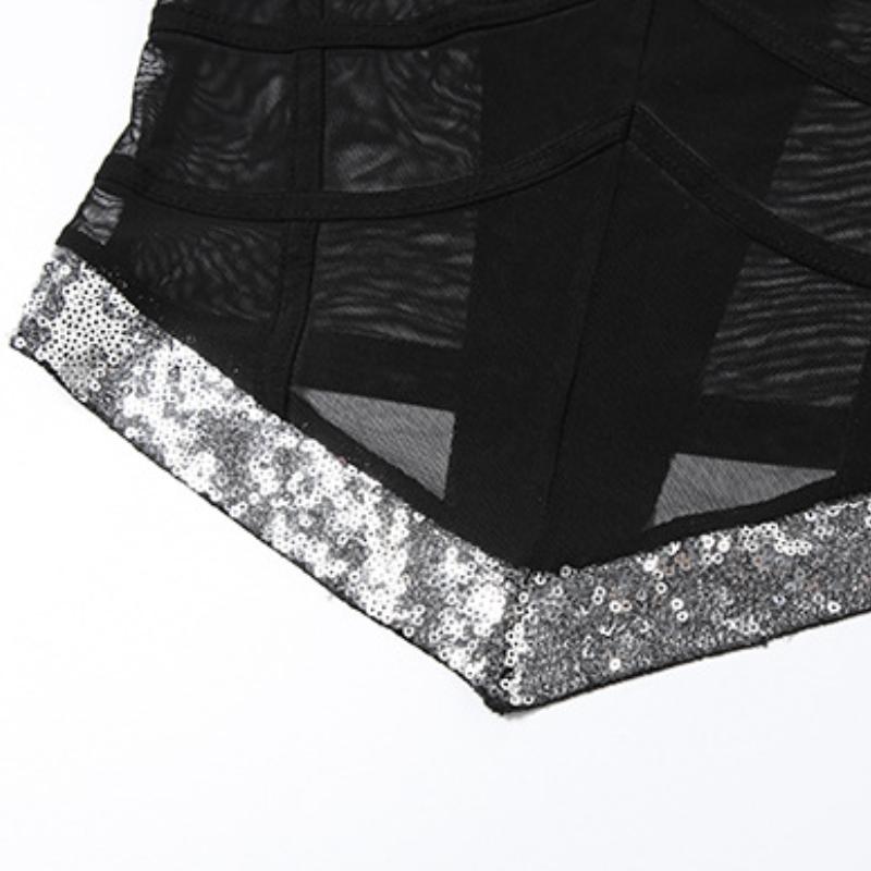 Haut camisole dos nu en maille à col en V pailleté 