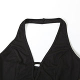 Minivestido de malla con volantes y escote halter, sin espalda 