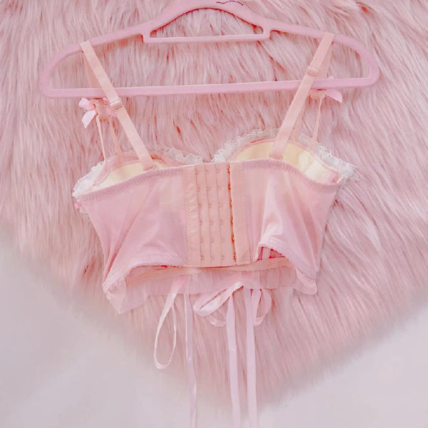 Top camisola con cuello en V, dobladillo de encaje y lazo 