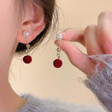 Pendientes con colgante de perla sintética con forma de corazón y lazo