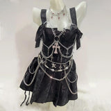 Metal chain cross applique halter o ring top