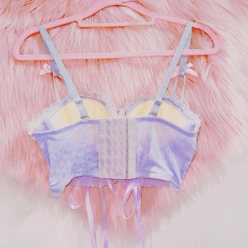 Haut en dentelle avec nœud papillon, col en V, ruban appliqué croisé 