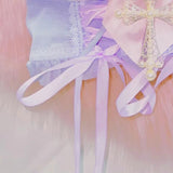 Haut en dentelle avec nœud papillon, col en V, ruban appliqué croisé 