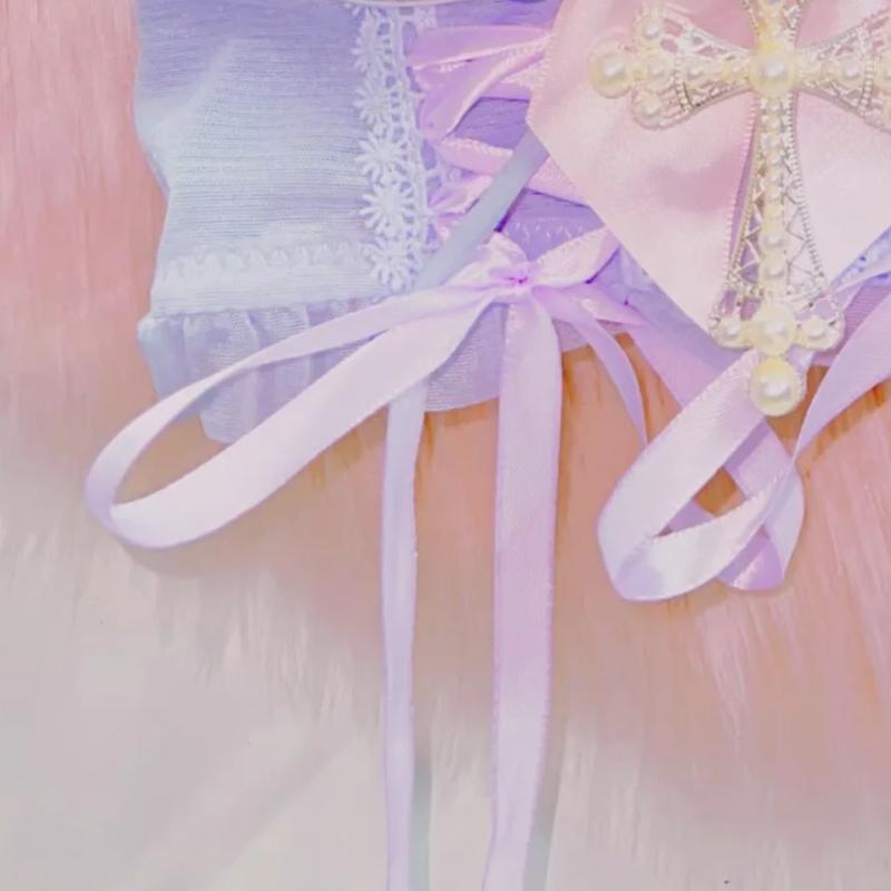 Haut en dentelle avec nœud papillon, col en V, ruban appliqué croisé 