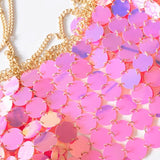 Metal chain glitter v neck hollow out cami top