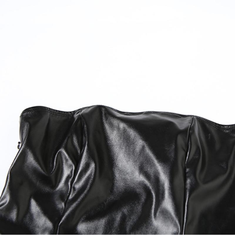Mini-robe tube en cuir PU duveteux avec fermeture éclair et dos nu 