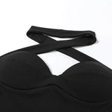 Vestido mini de tubo liso con cuello halter, esponjoso y espalda cruzada 
