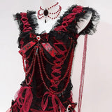 Ensemble mini-jupe à col en V et ourlet en dentelle perlée avec nœud papillon 