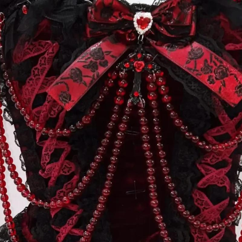 Ensemble mini-jupe à col en V et ourlet en dentelle perlée avec nœud papillon 