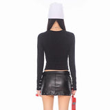 PU leather rivet applique hollow out solid mini skirt