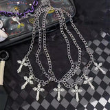 Cross decor metal chain waist chain