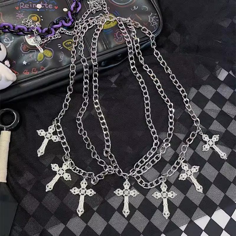 Cross decor metal chain waist chain