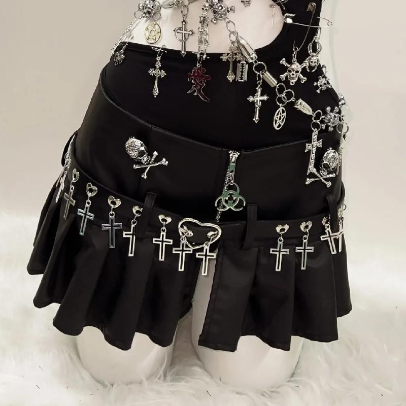 Conjunto de minifalda plisada con cremallera y aberturas irregulares 