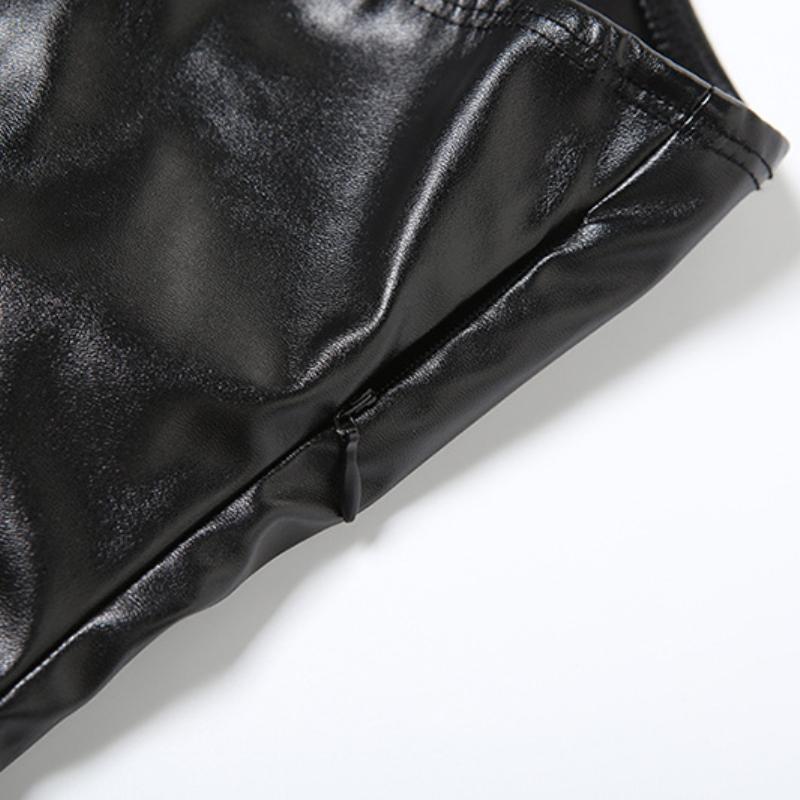 Mini-robe tube en cuir PU duveteux avec fermeture éclair et dos nu 