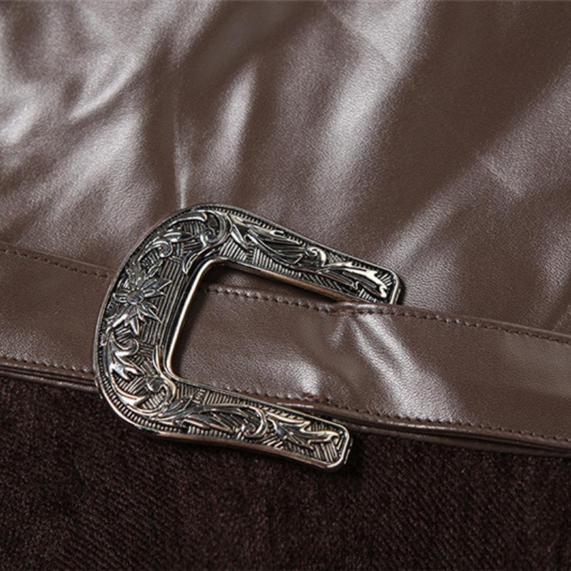 Irregular ruffle PU leather buckle mini skirt