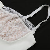 Lace hem gloves PU leather v neck cami top