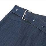 Pleated denim A line belt slit mini skirt