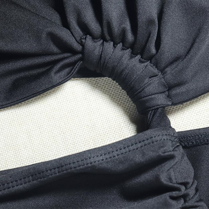 Robe longue à col en V et fente irrégulière froncée 