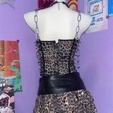 Leopard print o ring rivet applique v neck cami top