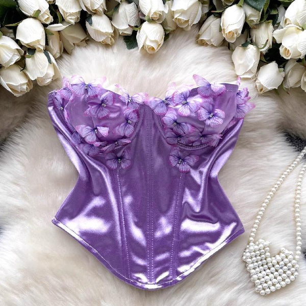 Haut tube dos nu à appliqué papillon et col en cœur 