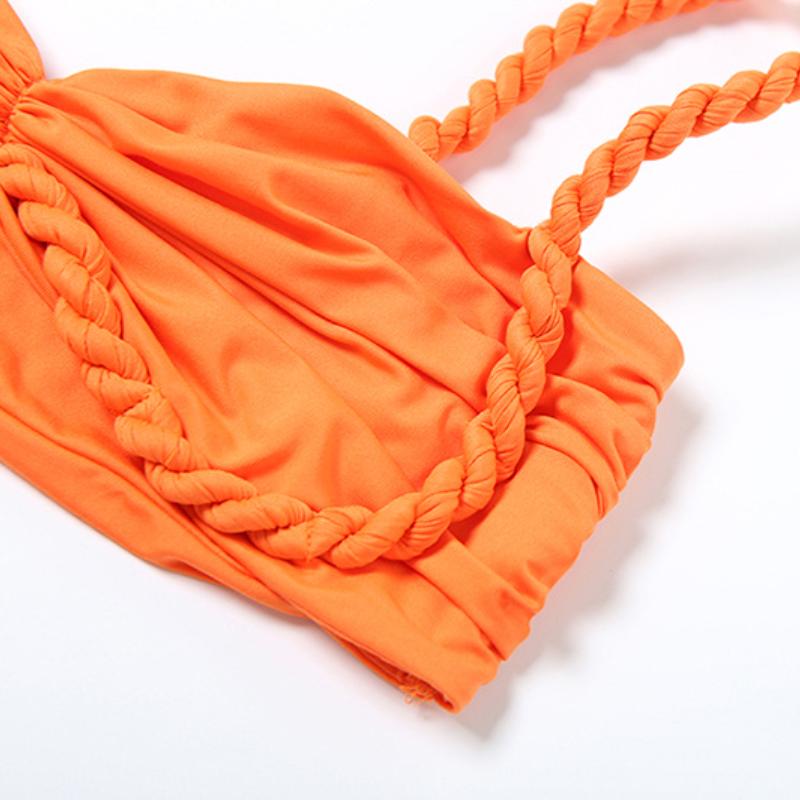 Conjunto de falda larga de tirantes con escote en V fruncido y hueco irregular 