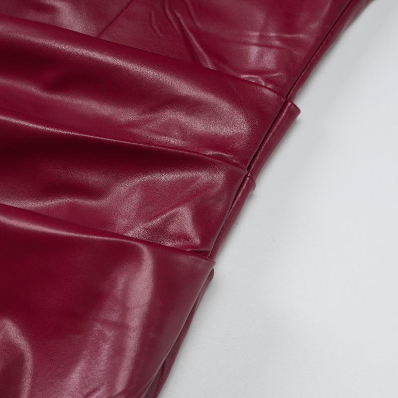 Robe midi tube plissée en cuir PU avec fermeture éclair et fente 