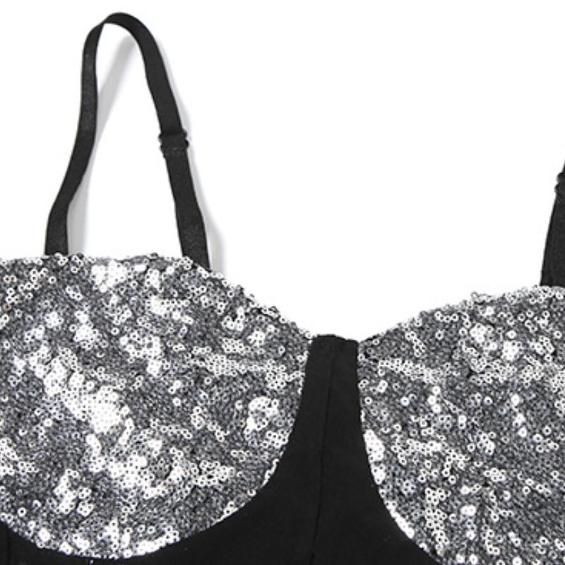 Haut camisole dos nu en maille à col en V pailleté 