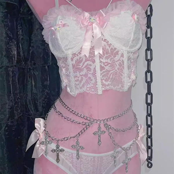 Cross decor metal chain waist chain