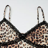 V neck lace hem leopard print backless cami top