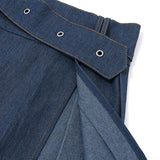 Pleated denim A line belt slit mini skirt