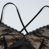 Robe longue camisole à ourlet en dentelle, col en V, fermeture éclair et dos croisé 