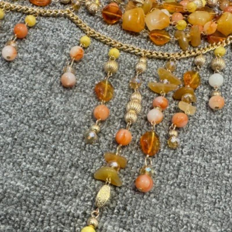 Metal chain hollow out halter beaded cami top