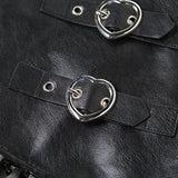 Zip-up PU leather plaid bowknot print ruffle mini skirt