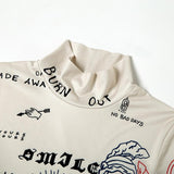 Top corto de manga larga en contraste con estampado de cuello alto 
