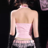 Halter self tie turnover collar heart applique top