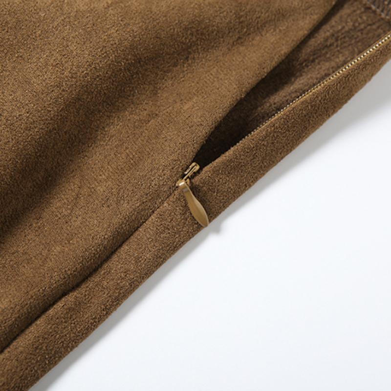 Zip-up ruffle irregular PU leather midi skirt