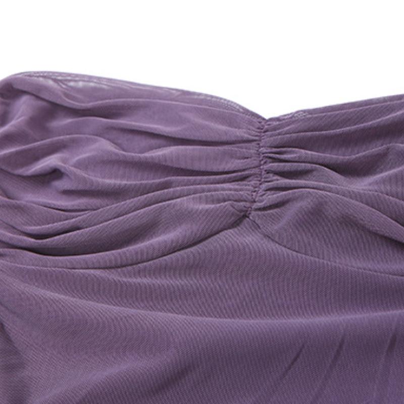 Robe longue unie en maille froncée à col en cœur 