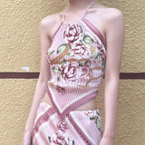 Ensemble jupe à volants et imprimé floral contrasté avec nœud papillon 