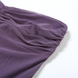 Robe longue unie en maille froncée à col en cœur 
