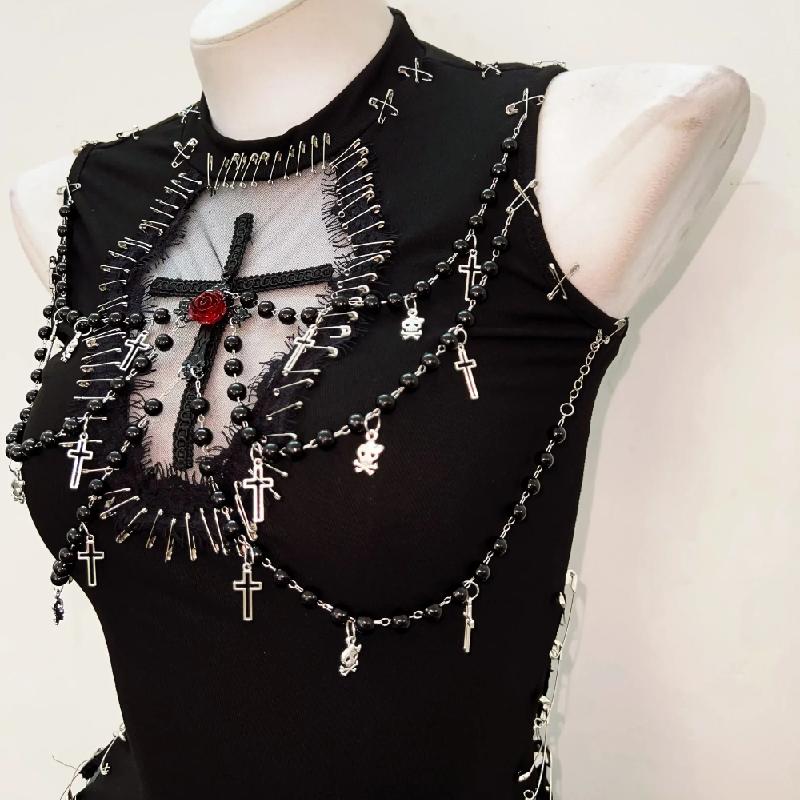 Haut en maille à col ras du cou et appliqué de fleurs perlées 