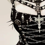 Hollow out metal chain skull applique v neck top