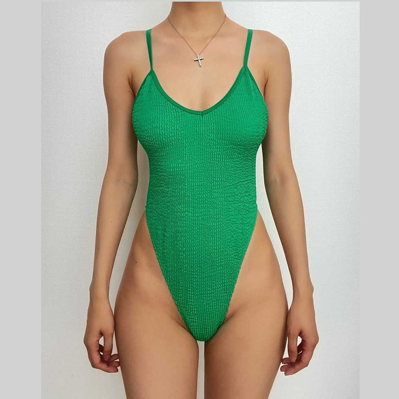 Maillot de bain une pièce texturé à col en V et dos nu rembourré 