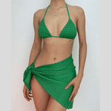 Maillot de bain 3 pièces à nouer et à licou texturé uni 