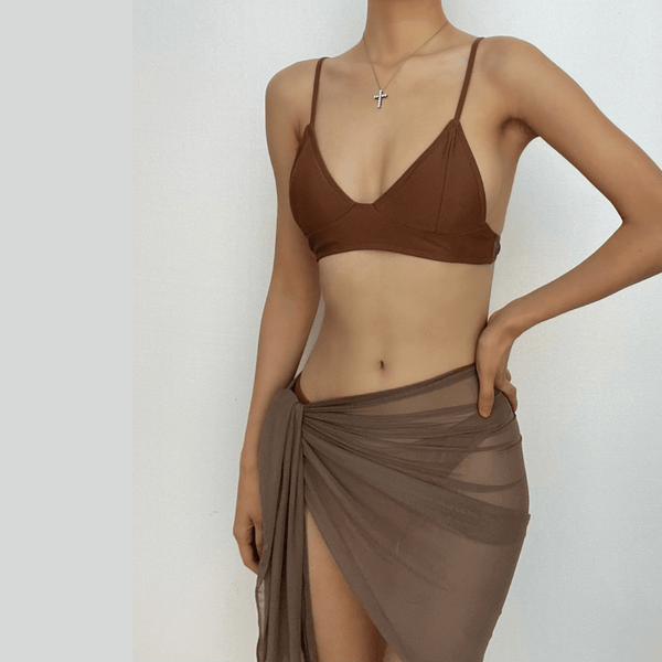 Maillot de bain 3 pièces dos nu en maille unie à nouer 