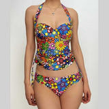 Maillot de bain bikini rembourré à imprimé floral contrasté et à nouer soi-même 