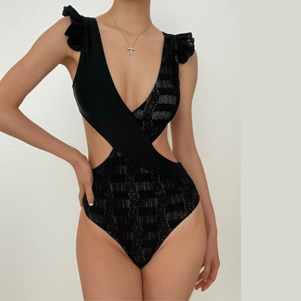 Maillot de bain une pièce rembourré à volants texturés et creux 