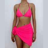 Maillot de bain 3 pièces texturé à nouer soi-même et dos nu uni 