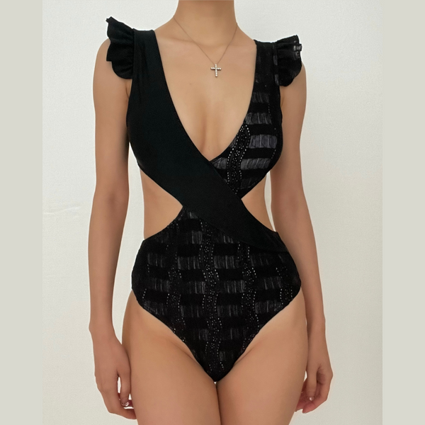 Maillot de bain une pièce rembourré à volants texturés et creux 