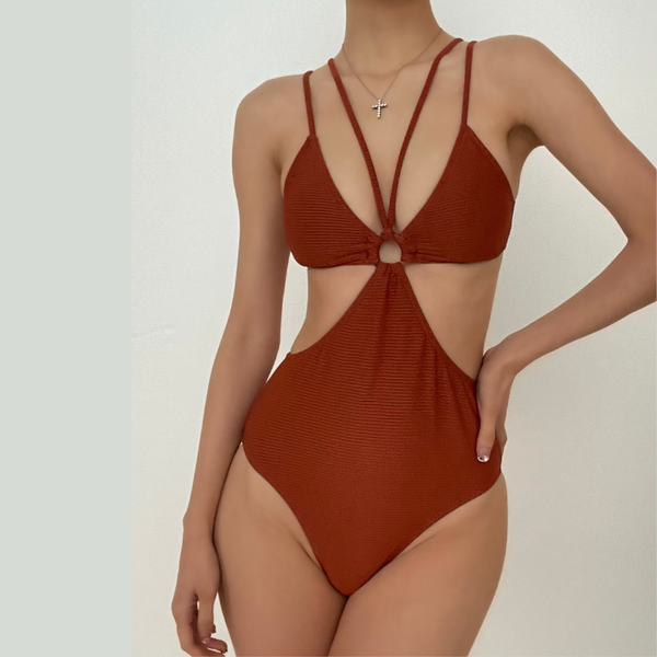 Maillot de bain une pièce rembourré avec anneau en O solide et creux 