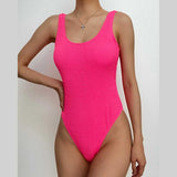 Maillot de bain une pièce texturé sans manches à col en U uni 